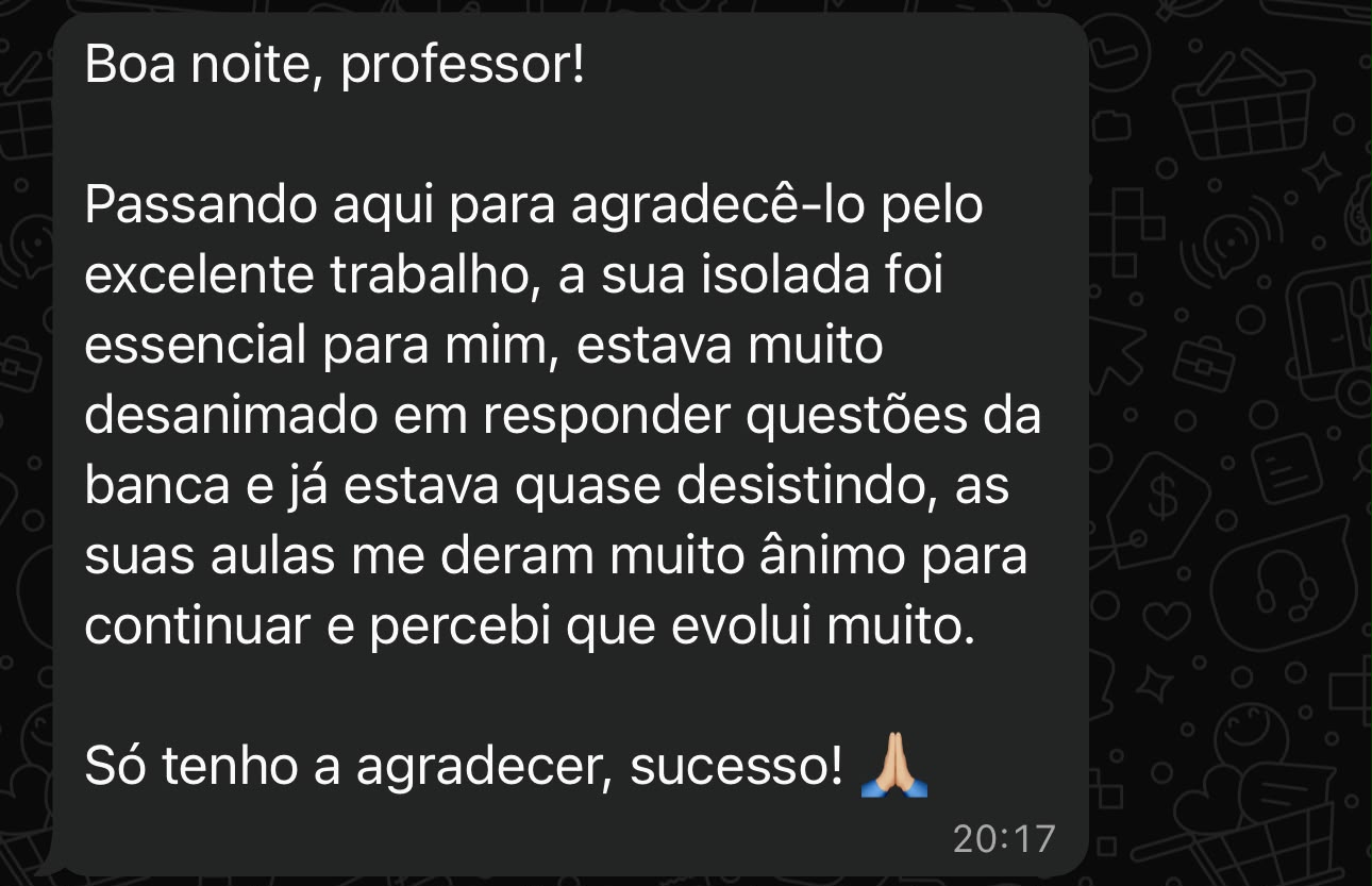 Mensagem de aluno relatando evolução após aula isolada